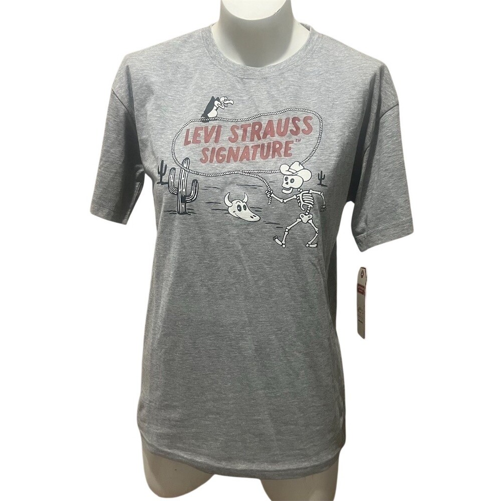 Levi's Signature Boys T-Shirt Size M Heather Gray Cowboy Skeleton Graphic
